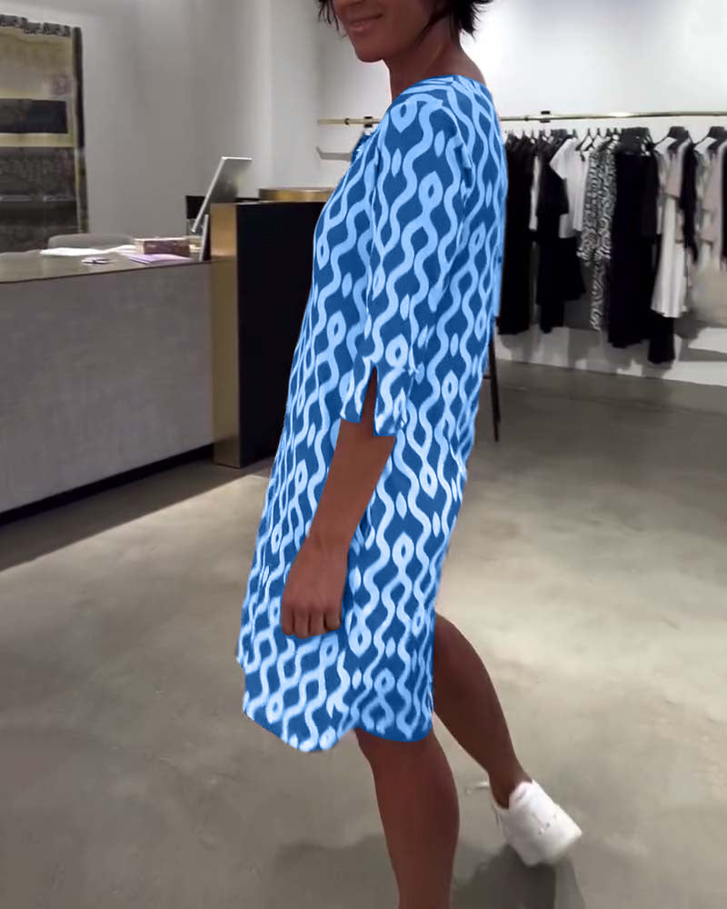 Robe Col Montant Mi-longue Imprimée