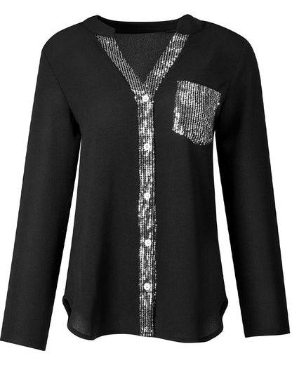 Haut décontracté à empiècements et boutons à sequins