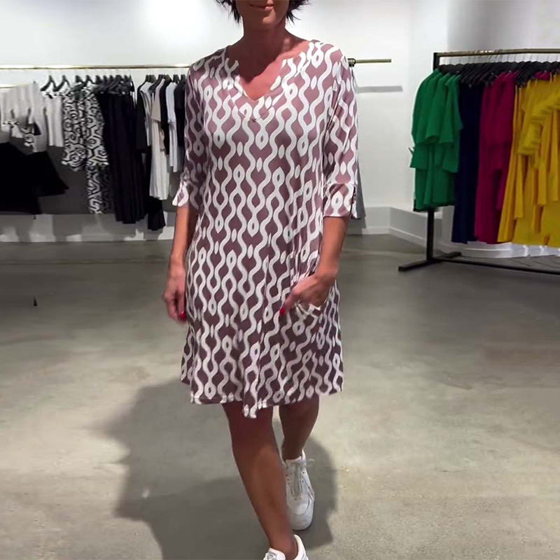 Robe Col Montant Mi-longue Imprimée