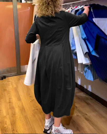 Chantal | Robe Élégante à Col Rond et Manches 3/4