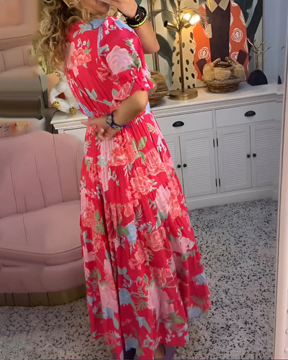 Carine | Robe à poche col V imprimé fleuri