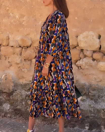 Nathalie | Robe col V imprimé rétro