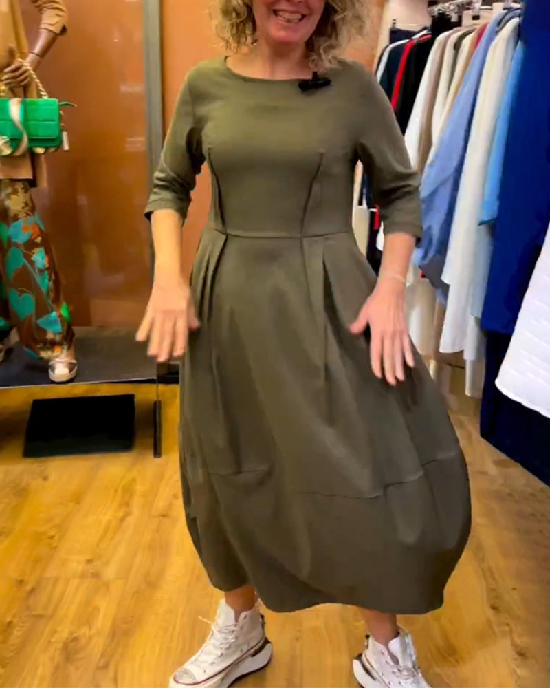 Chantal | Robe Élégante à Col Rond et Manches 3/4