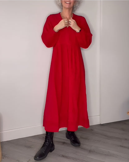 Blandine | Robe Midi Élégante avec Col en V et Manches Longues