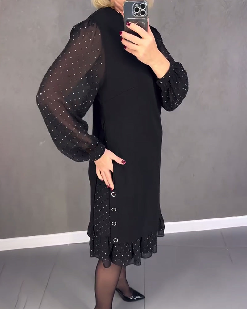 Evelyne | Robe Élégante à Pois et Manches Longues